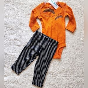 Carter's Baby boy girl Halloween Bat Top Bottom Set outfit black orange NWT